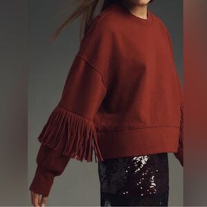 NWOT Maeve Anthropologie Fringe Sleeve Crewneck Sweatshirt